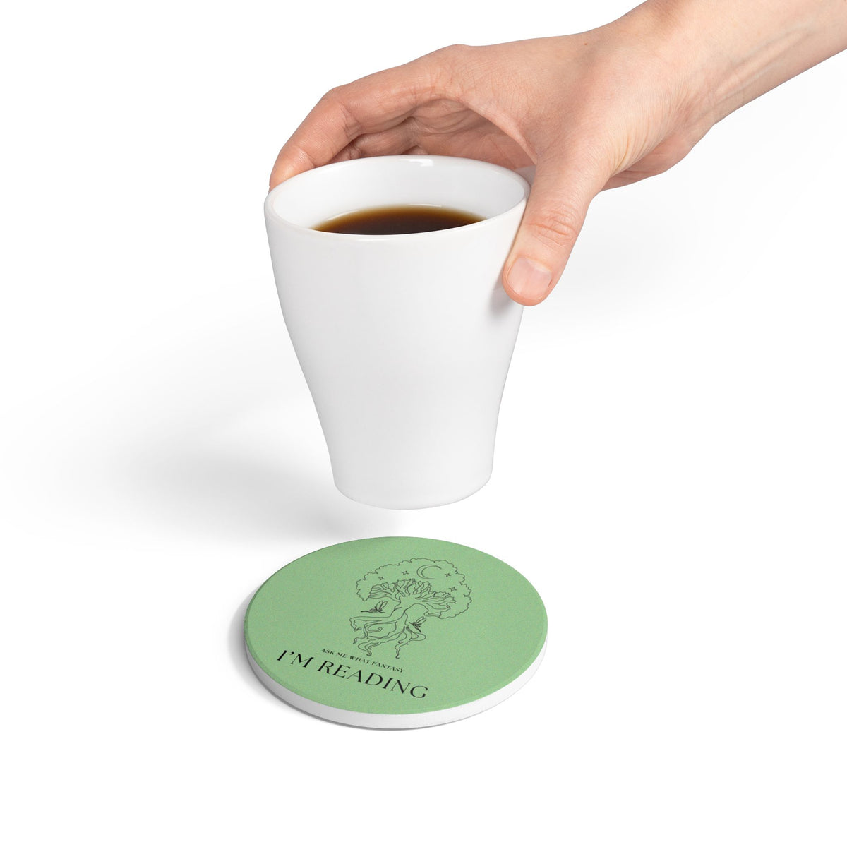 Ask Me What Fantasy I'm Reading (Tree) Ceramic Coaster