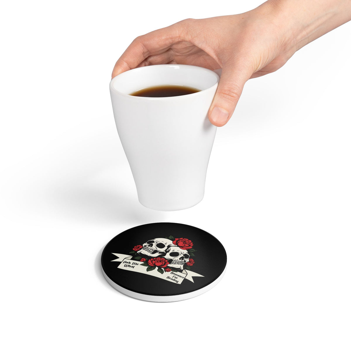 Ask Me What Romance I'm Reading (Skull) Ceramic Coaster