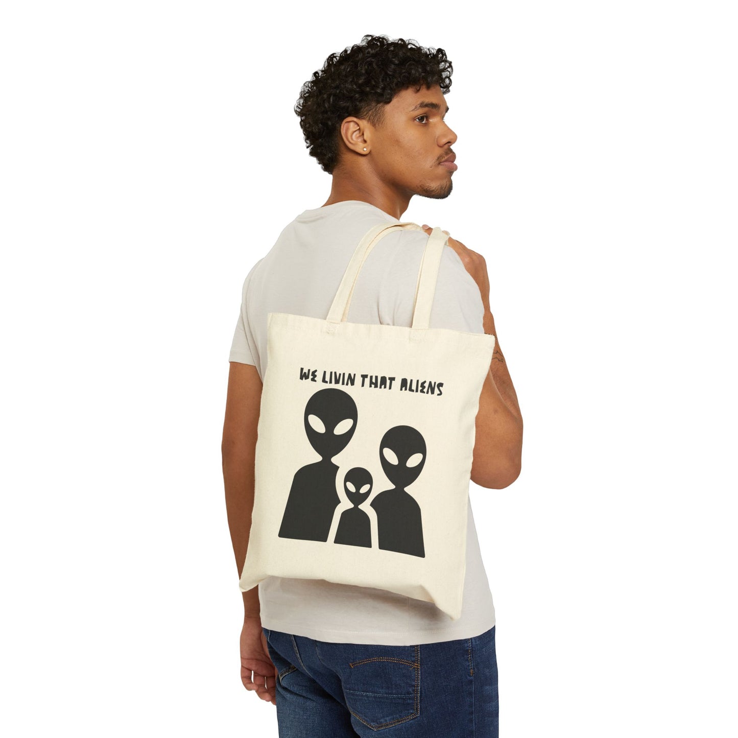 We Livin That Aliens (Trio) Cotton Canvas Tote Bag