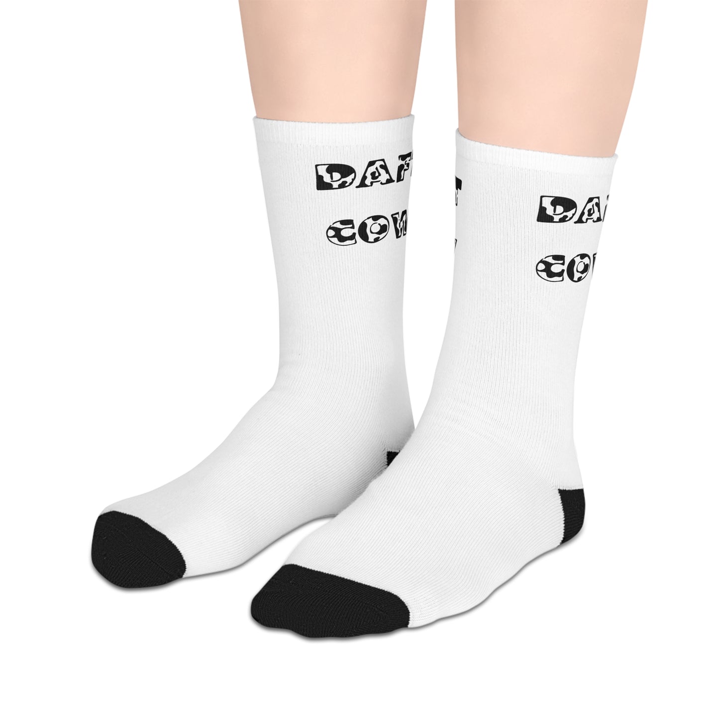 Daft Cow Mid-length Socks (White)