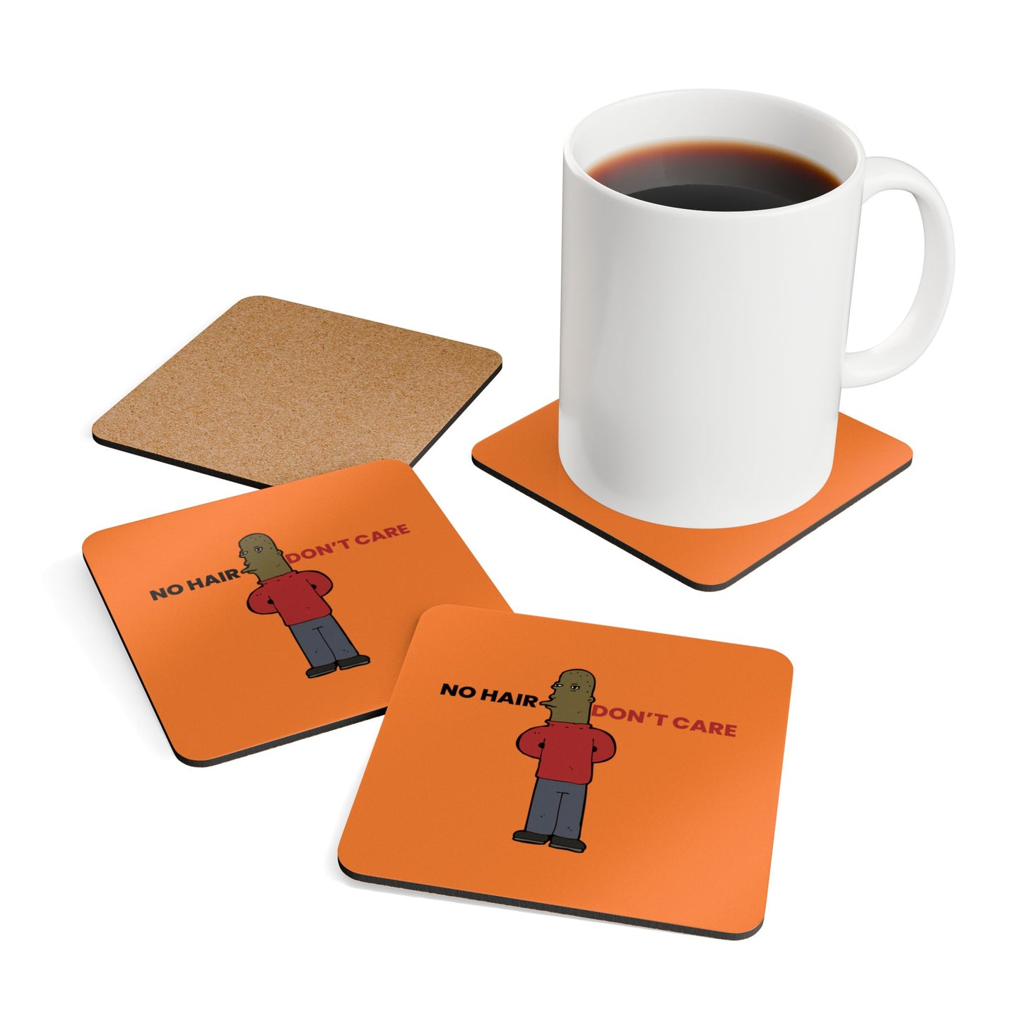 No Hair Don't Care (5) Corkwood Coaster Set