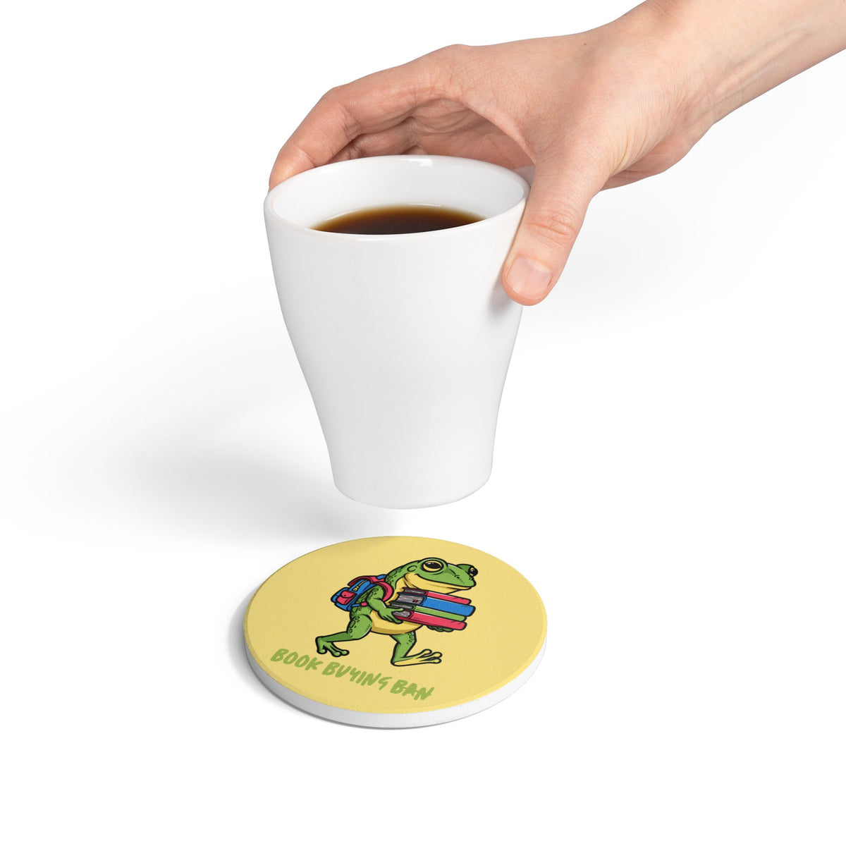 Book Buying Ban (Frog) Ceramic Coaster