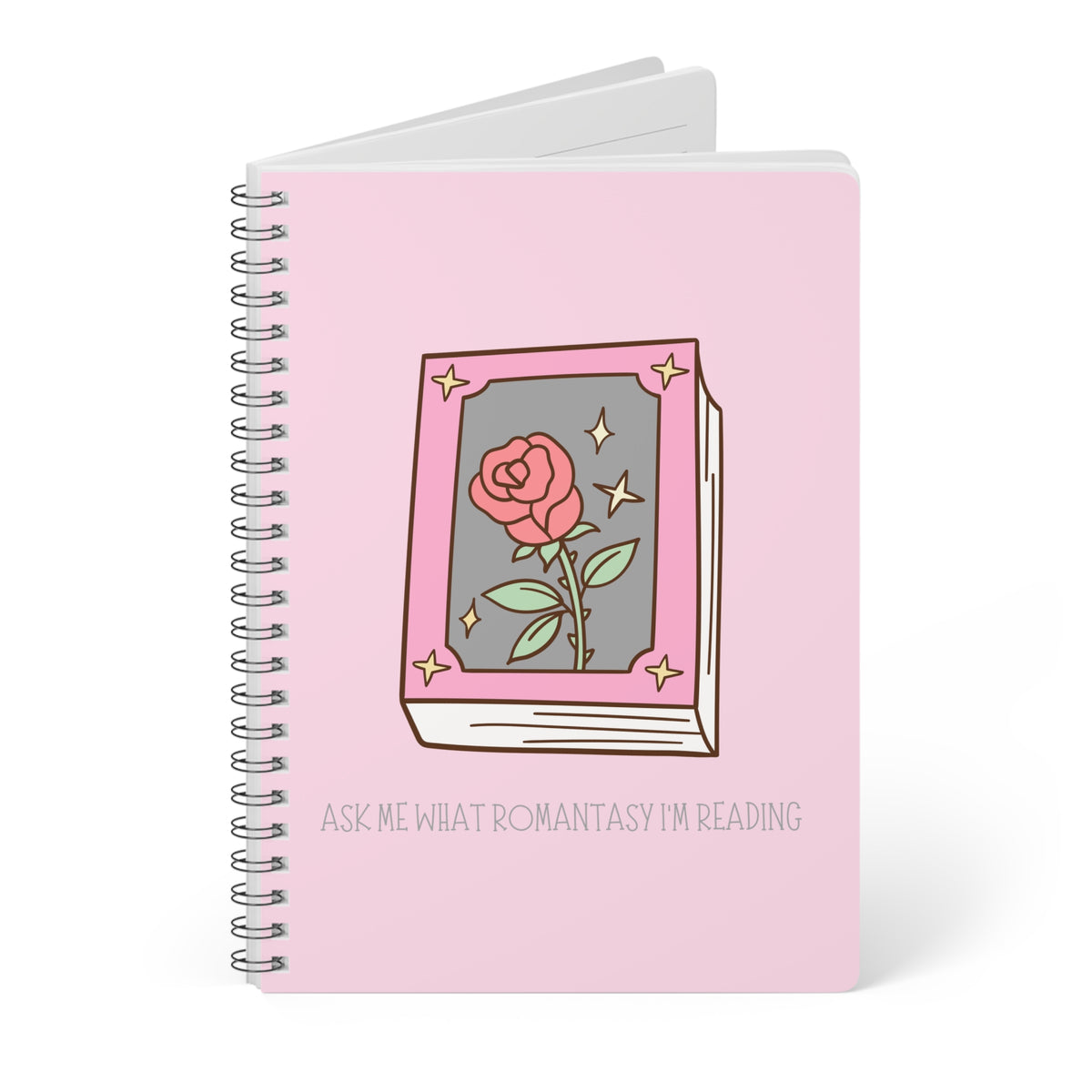 Ask Me What Romantasy I'm Reading (Flower) Wirobound Softcover Notebook, A5