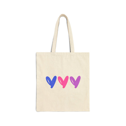 3 Hearts Cotton Canvas Tote Bag