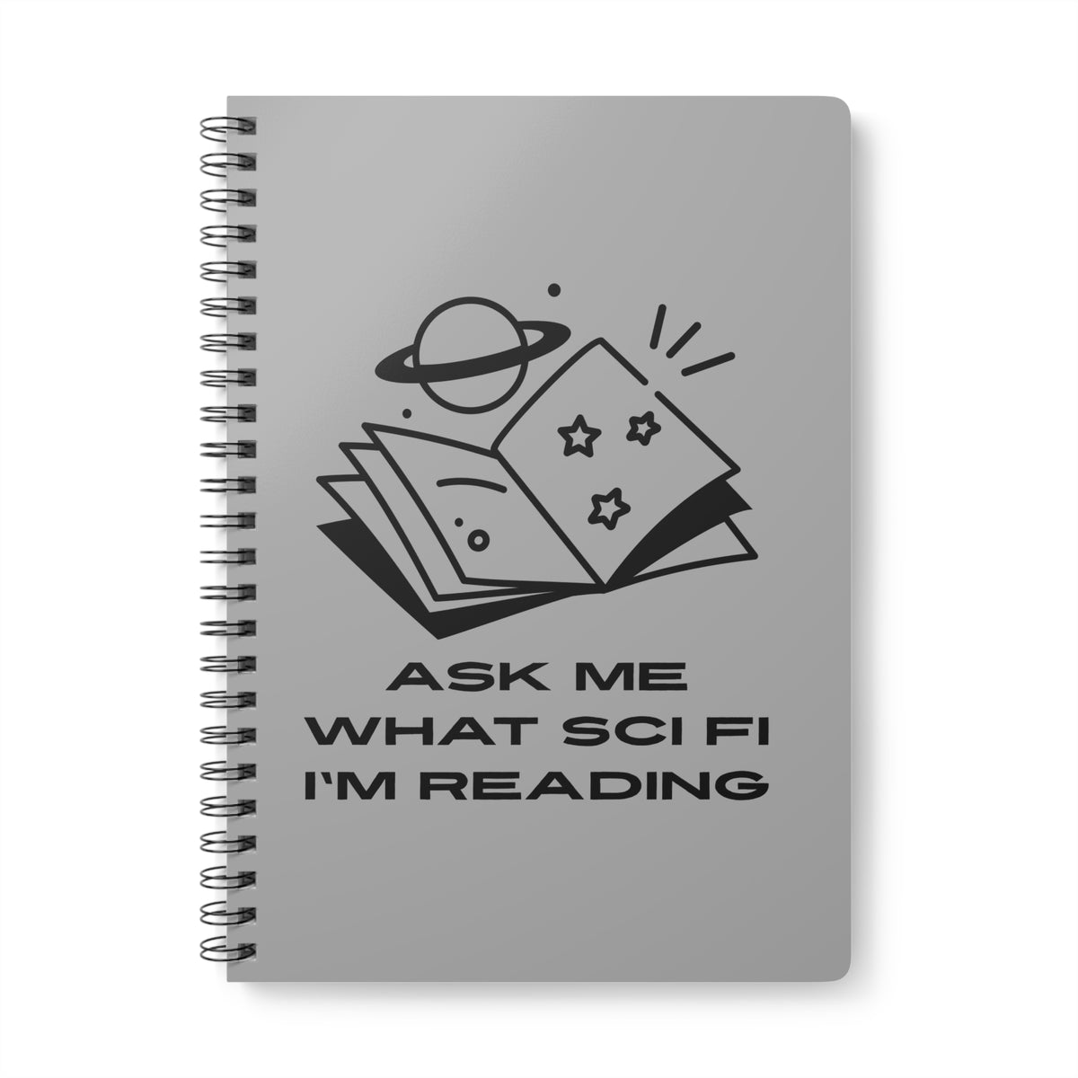 Ask Me What Scifi I'm Reading (Planets) Wirobound Softcover Notebook, A5
