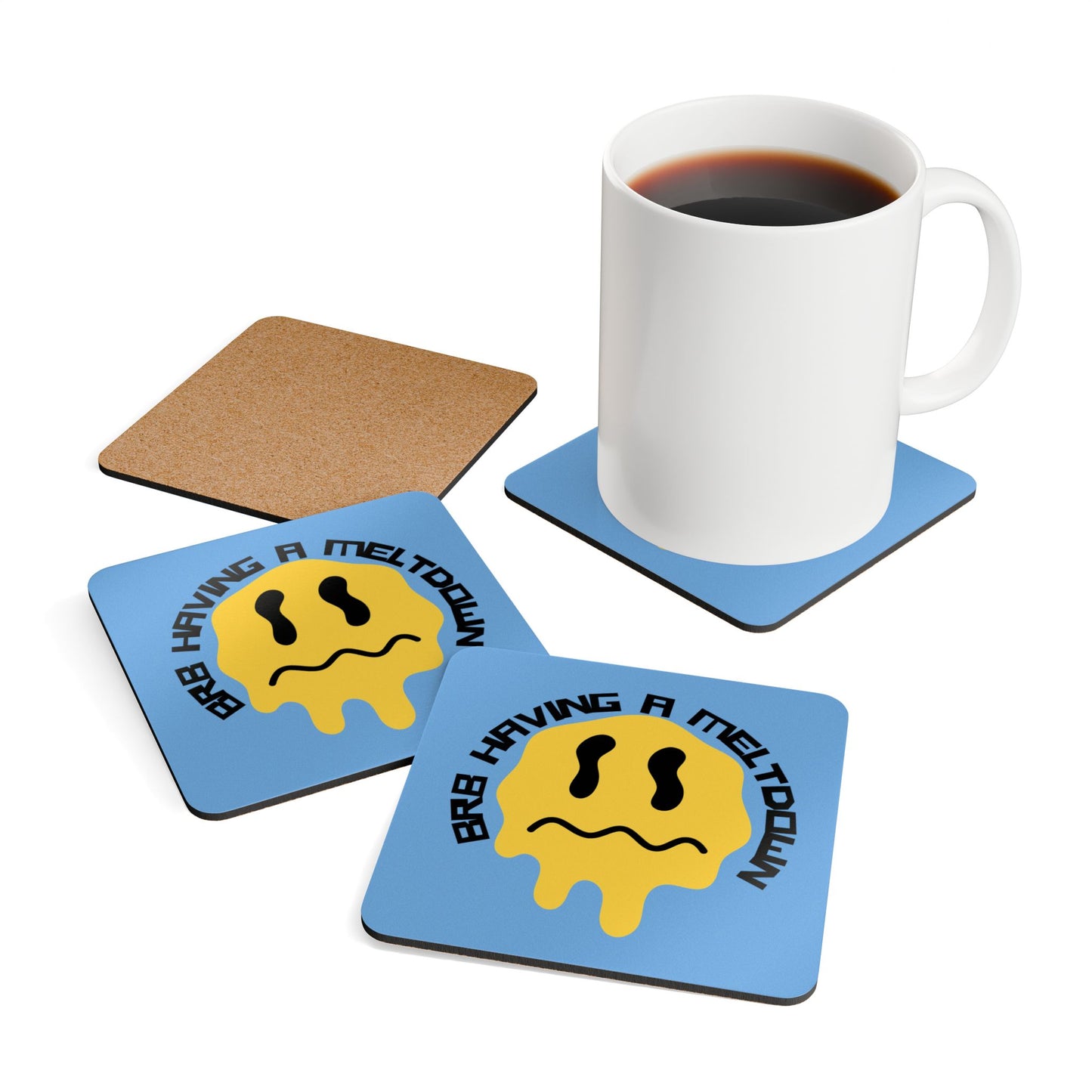 BRB Having A Meltdown (Blue) Corkwood Coaster Set