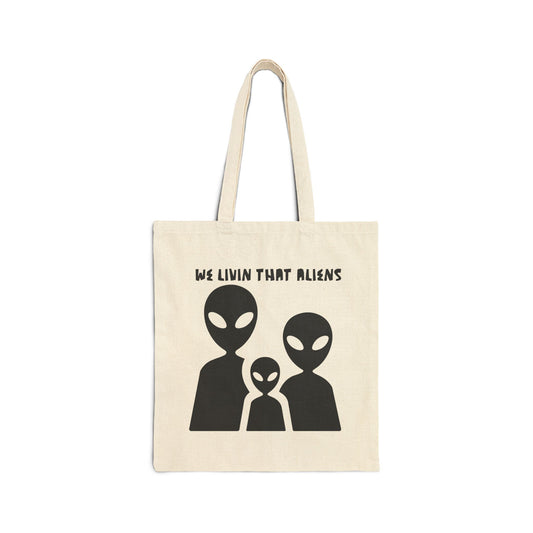 We Livin That Aliens (Trio) Cotton Canvas Tote Bag