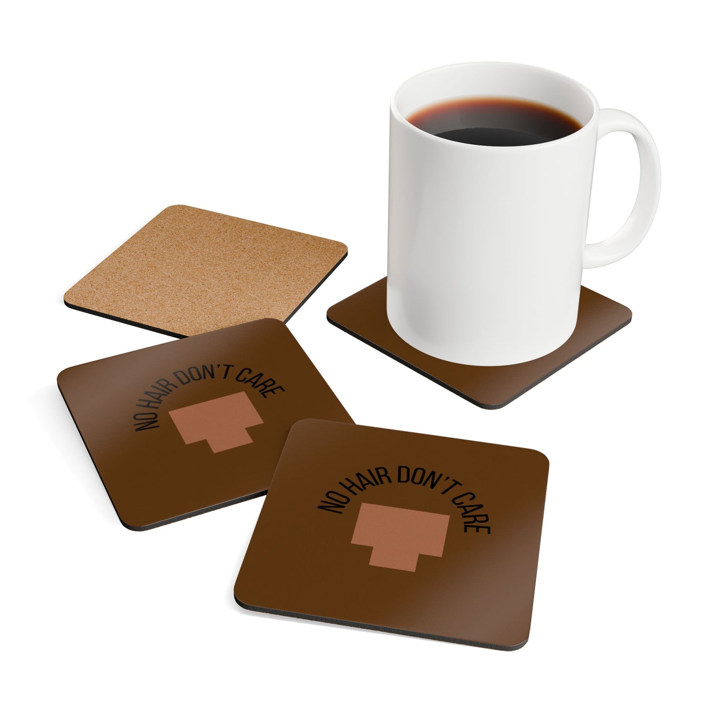 No Hair Don't Care (2) Corkwood Coaster Set