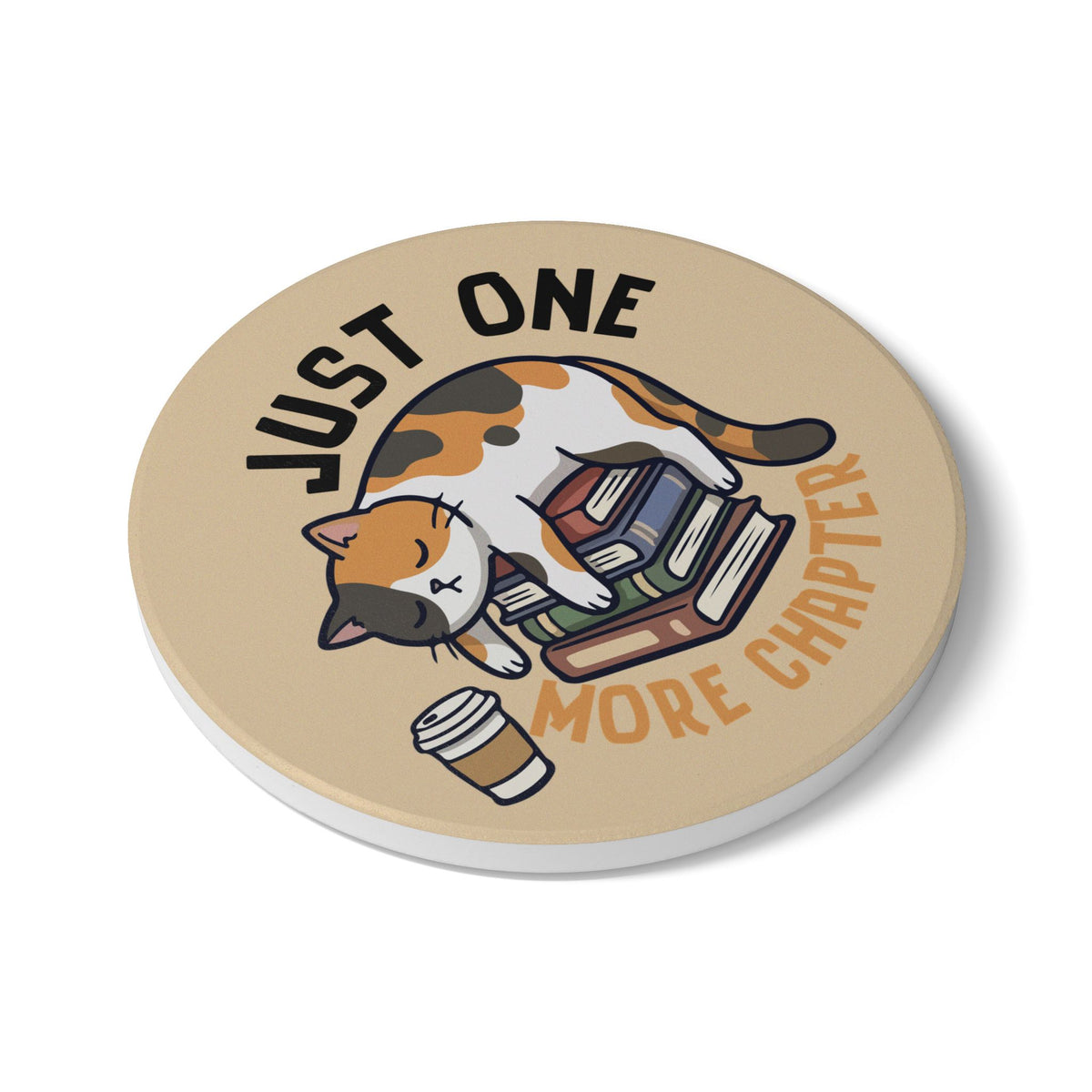Just One More Chapter (Cat) Ceramic Coaster