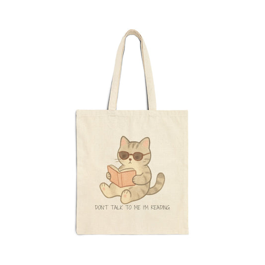 Don't Talk To Me I'm Reading (Cat) Cotton Canvas Tote Bag