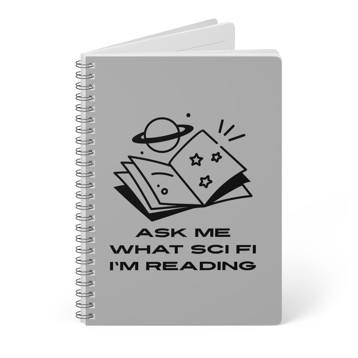 Ask Me What Scifi I'm Reading (Planets) Wirobound Softcover Notebook, A5