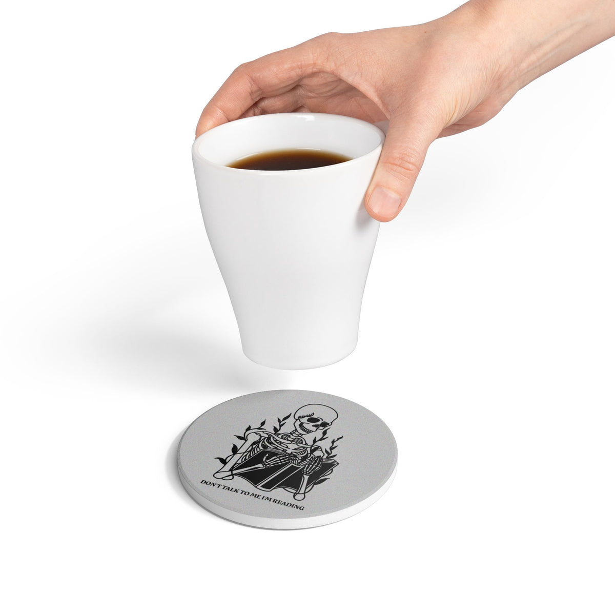 Don't Talk To Me I'm Reading (Skeleton) Ceramic Coaster