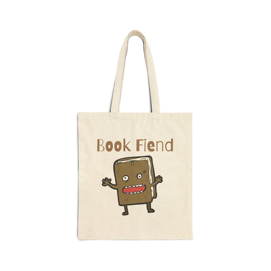 Book Fiend (Brown) Cotton Canvas Tote Bag