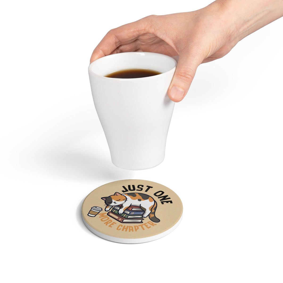 Just One More Chapter (Cat) Ceramic Coaster