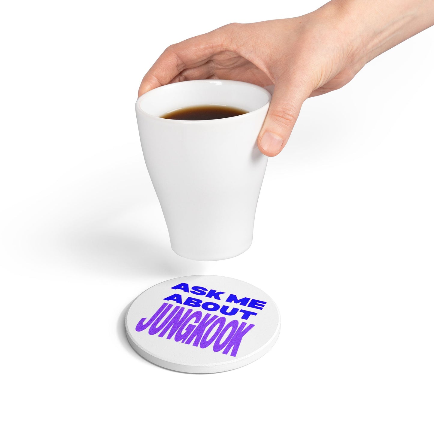 Ask Me About Jungkook Ceramic Coaster