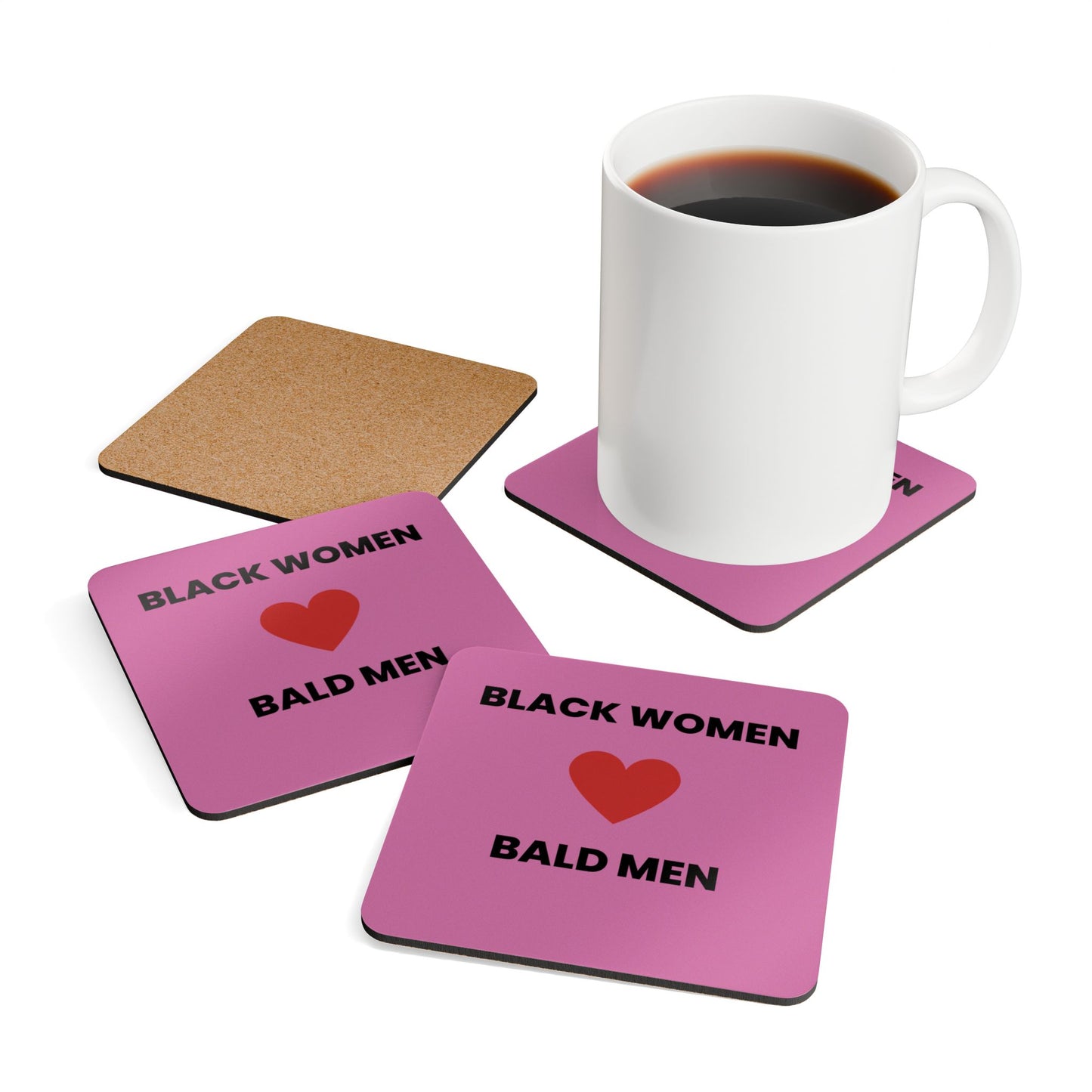Black Women Love Bald Men Corkwood Coaster Set
