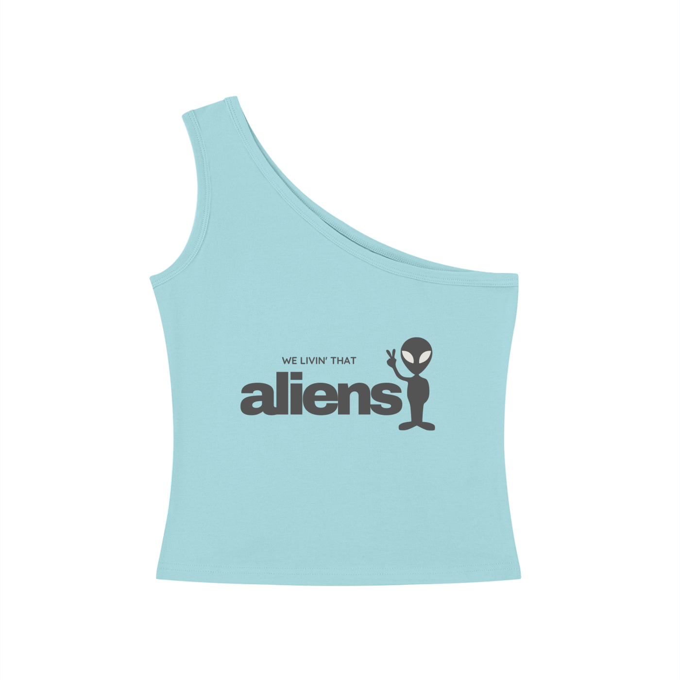 We Livin That Aliens (Peace) One-Shoulder Crop T-Shirt