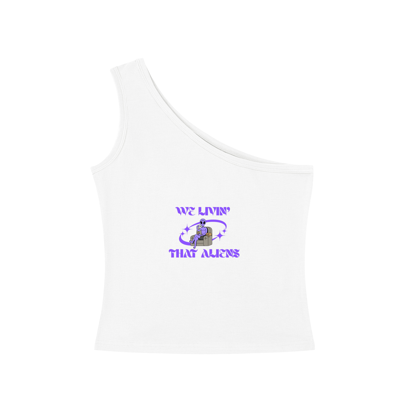 We Livin That Aliens One-Shoulder Crop T-Shirt