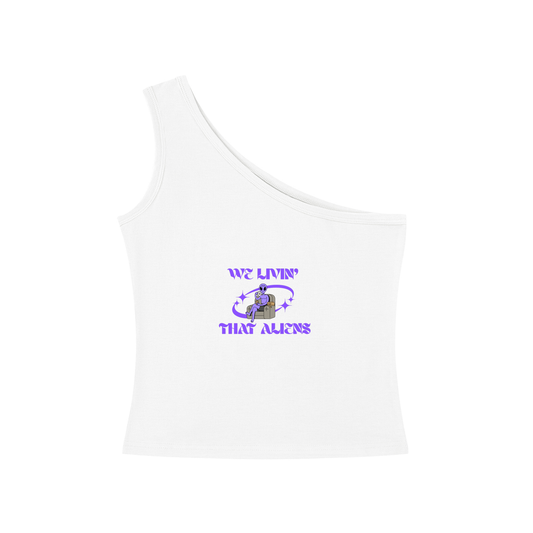 We Livin That Aliens One-Shoulder Crop T-Shirt