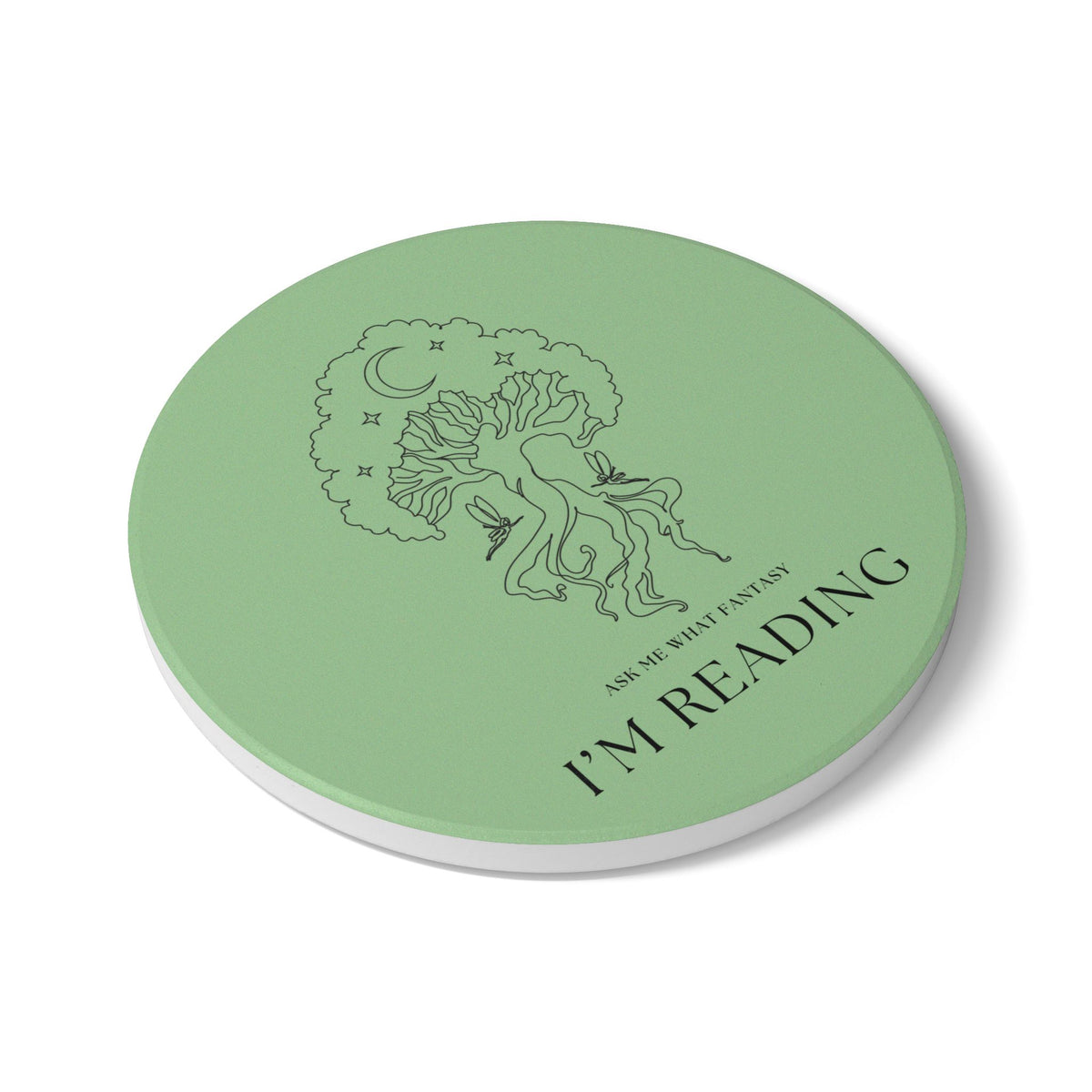 Ask Me What Fantasy I'm Reading (Tree) Ceramic Coaster