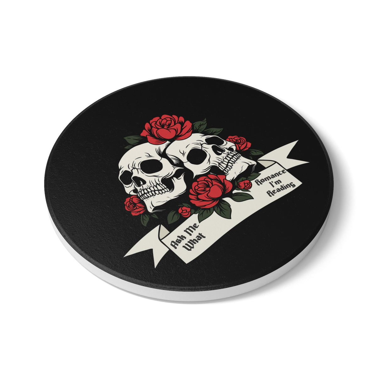 Ask Me What Romance I'm Reading (Skull) Ceramic Coaster