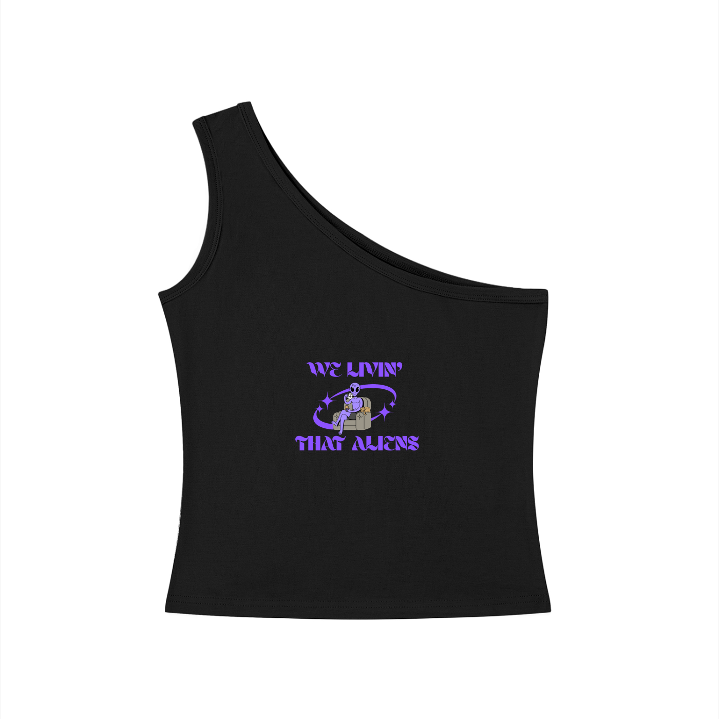 We Livin That Aliens One-Shoulder Crop T-Shirt