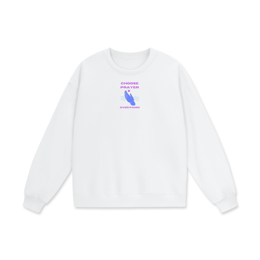 Choose Prayer Over Panic Heavyweight Drop Shoulder Oversized Fleece Sweatshirt