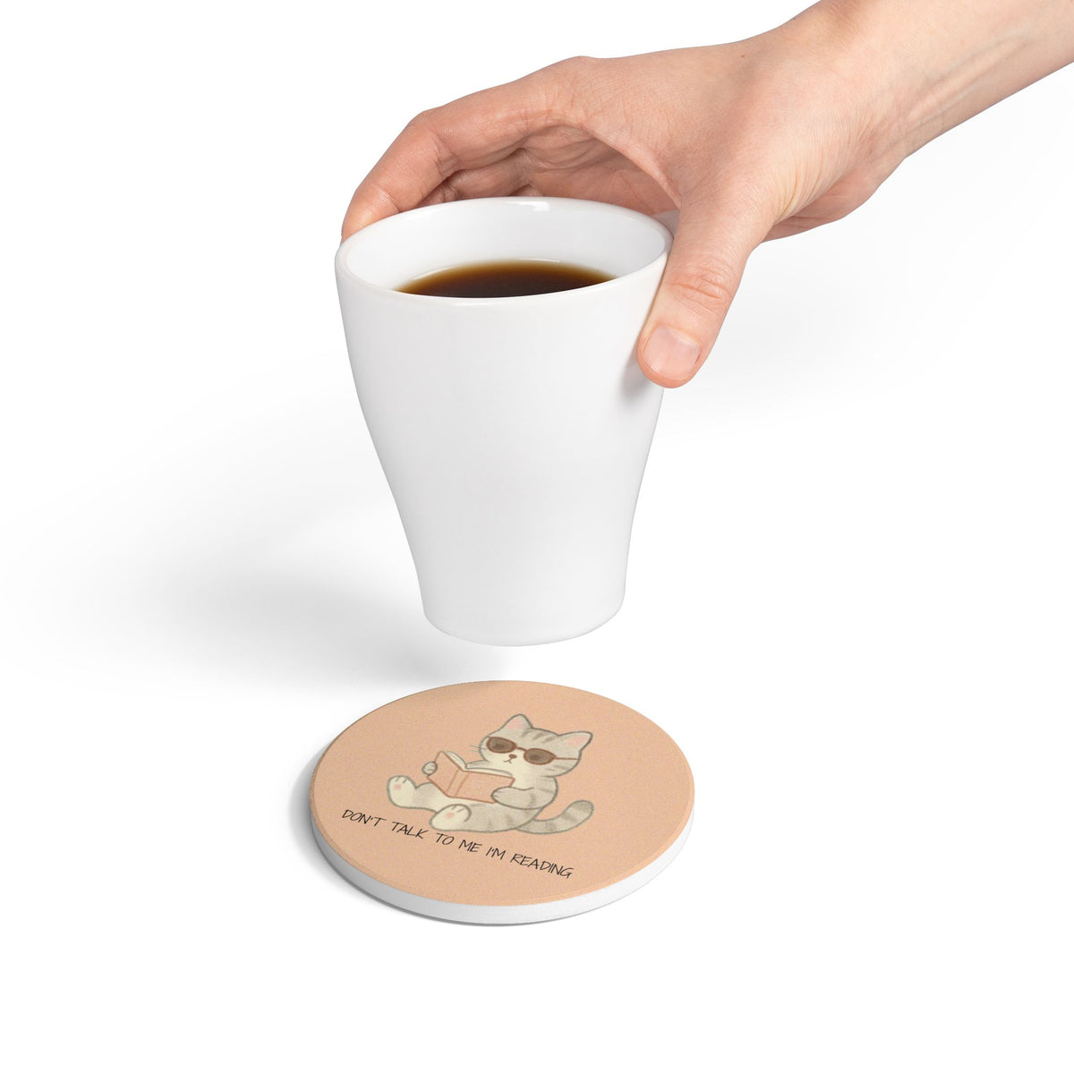 Don't Talk To Me I'm Reading (Cat) Ceramic Coaster