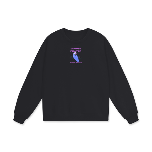 Choose Prayer Over Panic Heavyweight Drop Shoulder Oversized Fleece Sweatshirt