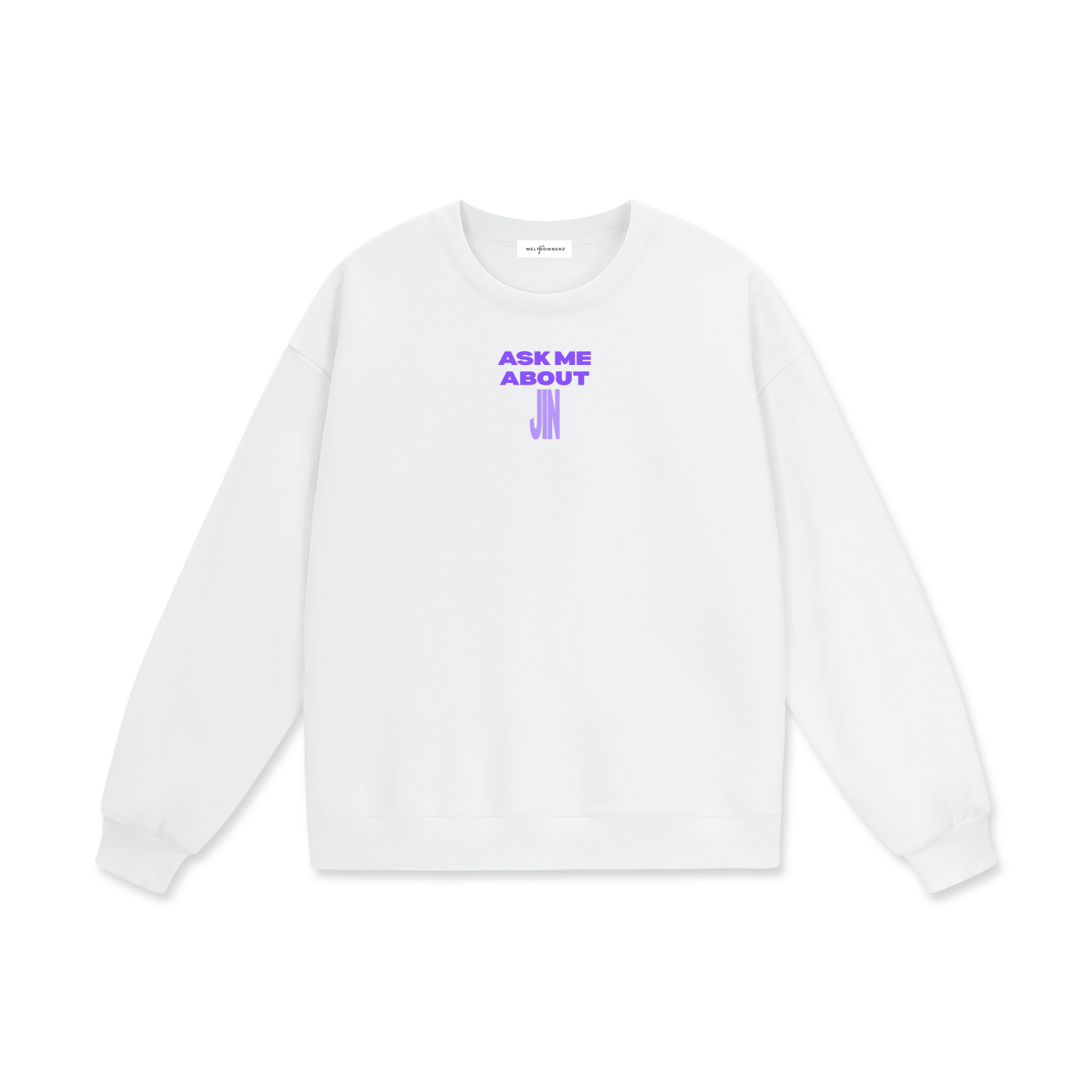 Ask Me About Jin Drop Shoulder Oversized Fleece Sweatshirt