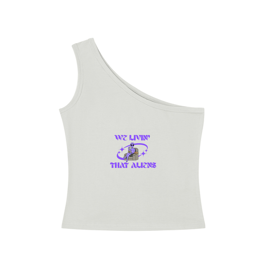 We Livin That Aliens One-Shoulder Crop T-Shirt