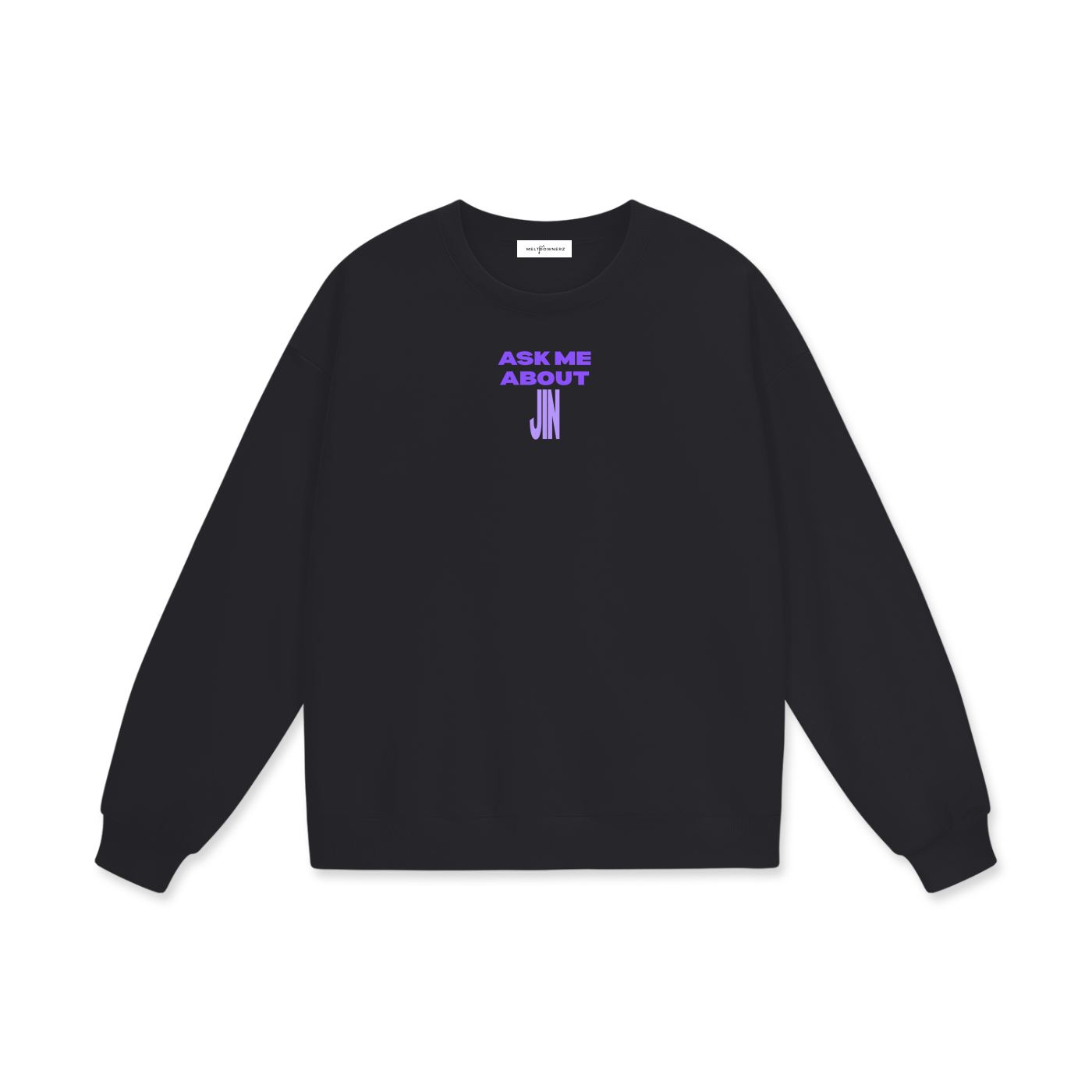 Ask Me About Jin Drop Shoulder Oversized Fleece Sweatshirt